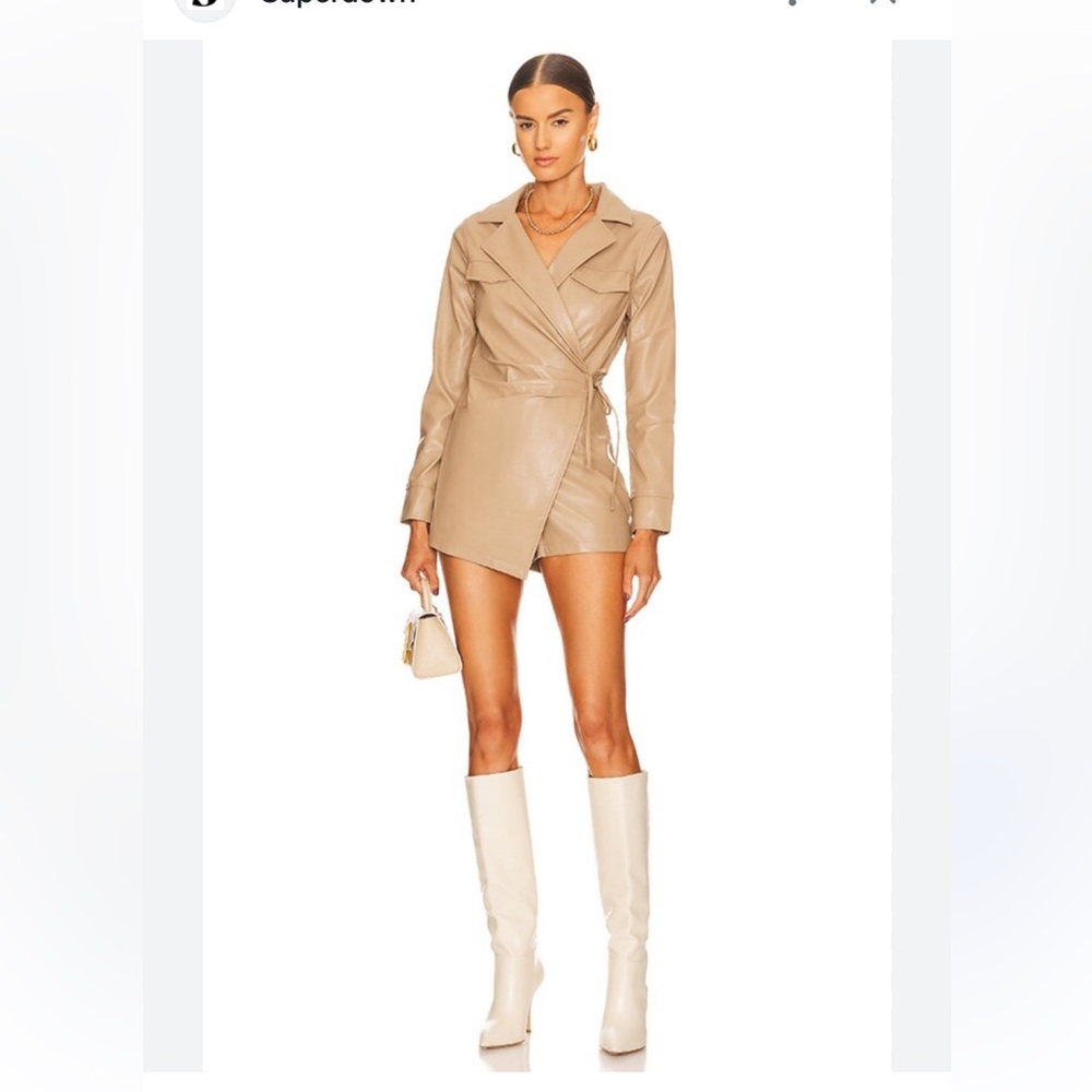 Super down Chantel Faux Leather Beige Romper Size M